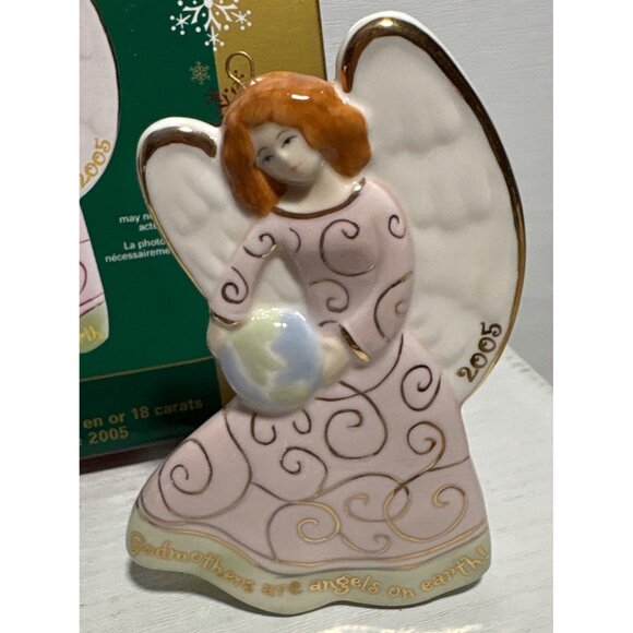 Heirloom Godmother Ornament 200518Kt Gold Accents Porcelain Angel Holding Earth - Picture 2 of 7